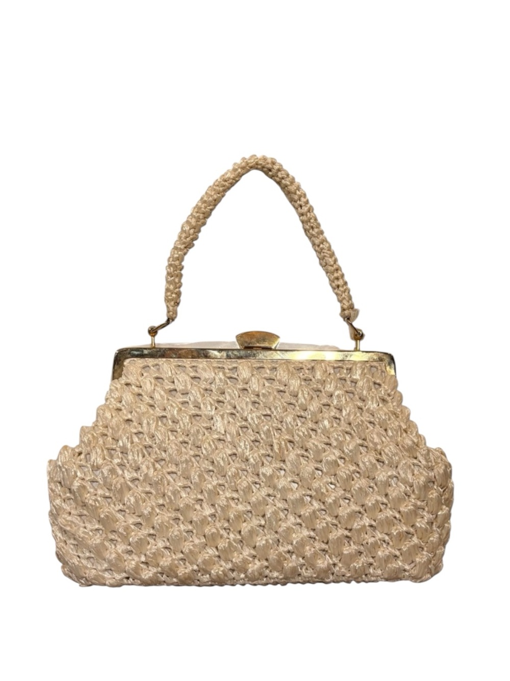 Vintage Cream Woven Bag Top Handle Classic Retro‎ Chic Vacation